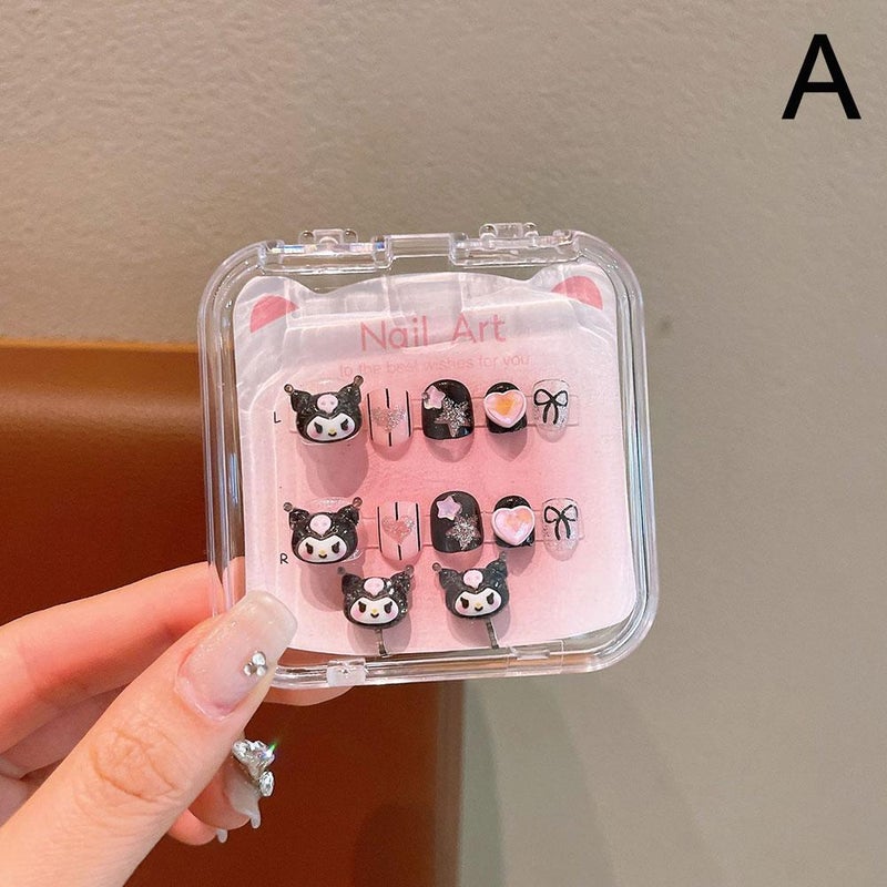 Children's 3D Sanrio cartoon nail art accessories, ear clips, exquisite transparent box nail stickers with tool kit
